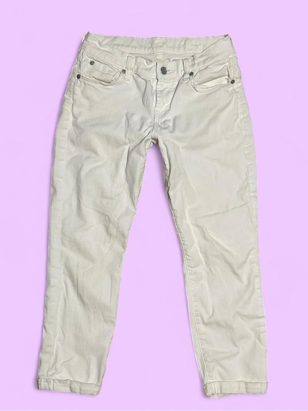 7 For All Mankind low rise/mid rise skinny cropped cuffed white denim jeans